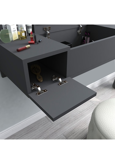 Arnetti Zakkum Aynalı 2 Raflı Dekoratif Makyaj Masası Antrasit