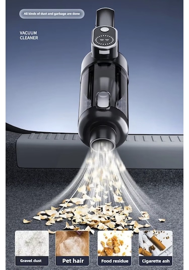 Turbo Digital 120w Ultra Emiş Araç Ev Araba Süpürgesi Çok Uzun Şarj Süresi Turbo Çift Motor