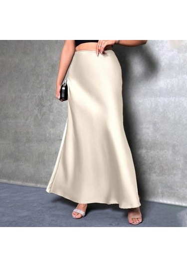 Kadın Balık Kuyruğu Etek Yüksek Bel Düz Renk Pürüzsüz Yüzey A Kesim Uzun Etek Siyah