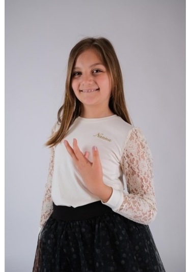 Uzun Kol Detaylı Pamuk Tişört Beyaz Nanna Fashion 2022-G-0005