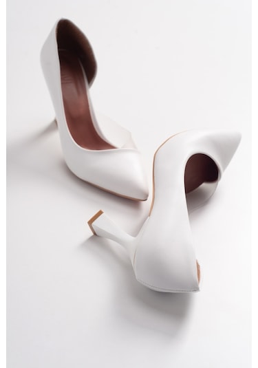 Luvishoes 653 Beyaz Cilt Topuklu Kadın Ayakkabı Beyaz