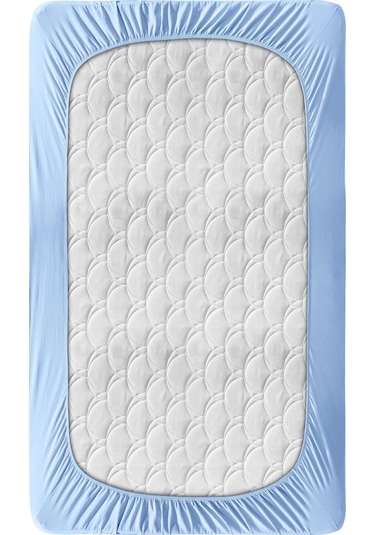 Penye Lastikli Çarşaf, Battal Çift Kişilik , Açık Mavi, Pamuk-elastan Örme Kumaş, 230 Gr/m² Açık Mavi