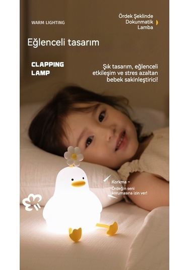 Novahub Dokunmatik Silikon Gece Lambası Küçük Ördek Tasarımı Beyaz Beyaz