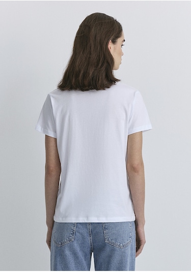 Mavi - Hav Baskılı Beyaz Tişört 1613288-620 Beyaz