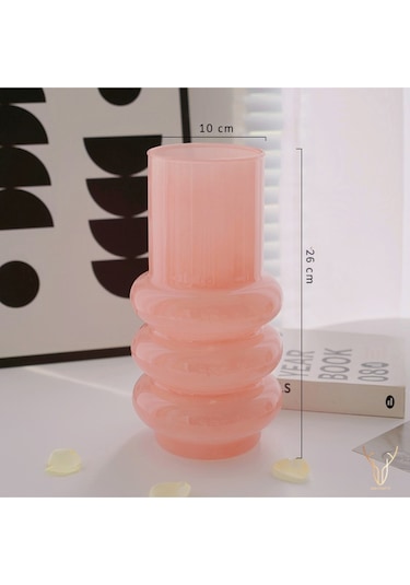 Orbına Pembe Boğumlu Cam Vazo - 26 Cm Pembe