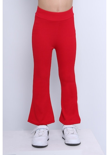 Kız Çocuk Tayt İspanyol Paça Düz Renk D17 Kırmızı