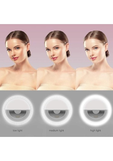 Yunboo Usb Şarjlı Klipsli Selfie Halka Işığı - 3 Aydınlatma Modlu, 28 Led, Taşınabilir Beyaz Beyaz