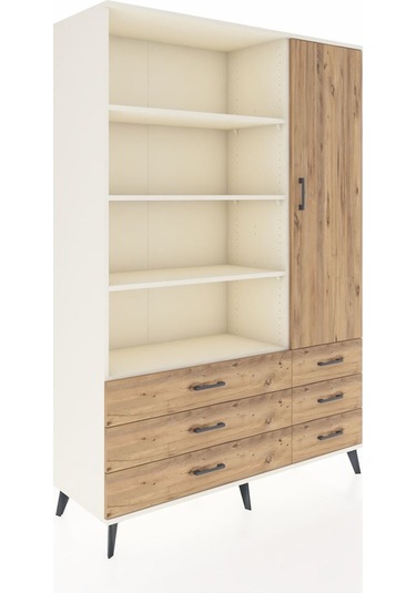Hyperion Dolap 8 Raflı 6 Çekmeceli Tek Kapaklı 132x44x195 Aytaşı-çam/çam Atlas Çam/atlas Çam