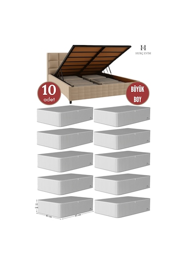 Jasper Antrasit Çizgili Büyük Boy Baza Altı Ve Çekyat Hurç - 65x45x22 Cm - Organizer. Krem - Gold