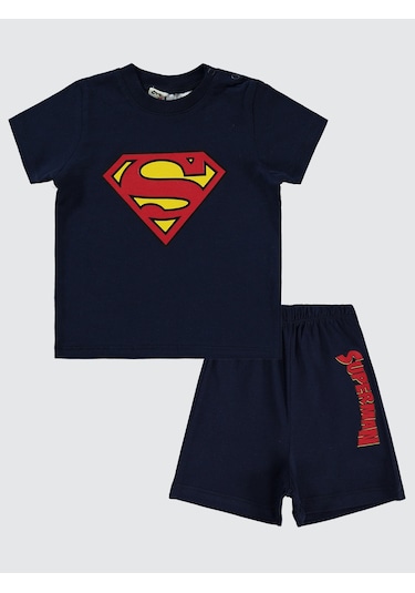Superman Erkek Bebek Şortlu Takım 6-18 Ay Lacivert
