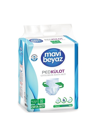 Mavi Beyaz Ped Emici Külot Hasta Bezi M Orta 30'Lu