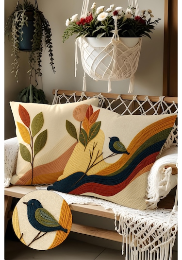 2 Li Nakış Desenli, Çift Taraflı Baskı, Kırlent Kılıfı Seti 01