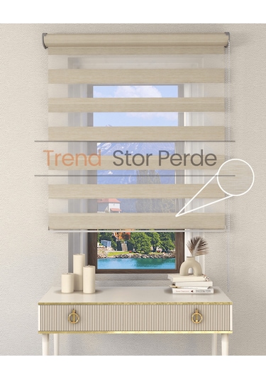 Sütlü Kahve Etek Dilimsiz Zebra Stor Güneşlik Perde Sütlü Kahve