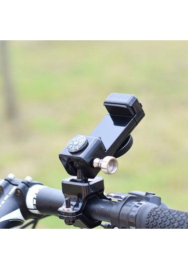 Q003 Hırsızlığa Karşı Düşme Önleyeci 360 Derece Dönen Bisiklet - Motosiklet Pusulalı Cep Telefonu Tutucu Işıksız - Siyah