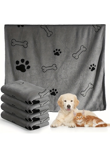 Ecronicword 4 Set Evcil Köpek Banyo Havlusu Emici Çabuk Kuruyan Yumuşak