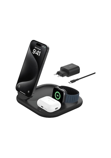 Belkın Qi2 WIZ029VFBK 15W 3 İn 1 Manyetik Şarj Cihazı Siyah