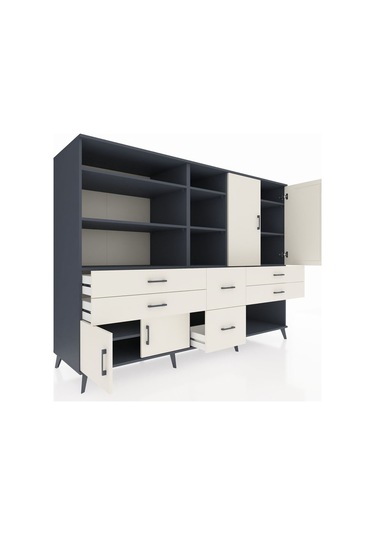 Kronos Dolap 10 Raflı 6 Çekmeceli 4 Kapaklı 220x59x163 Antrasit-a Antrasit-aytaşı