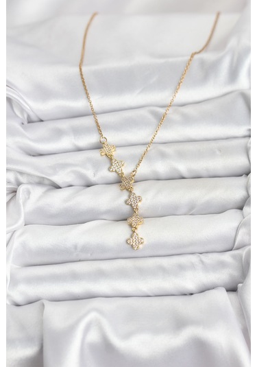 316l Çelik Zincir Gold Renk Yonca Model Kadın Kolye Renkli