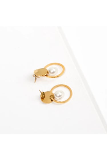 Bbaccessorıes Çelik Küpe Altın - Beyaz