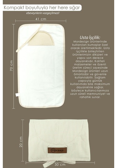 Mordesign Bebek Çanta Alt Açma Minderi Alt Değiştirme Pedi Taşınabilir Bakım Örtüsü Care Serisi, Kahve