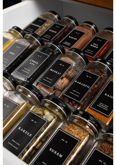 36'lı Şeffaf Kristal Plexi Standlı Cam Baharatlık Seti Siyah Kapak Ve Etiketli Baharatlık Mh03syh36 Siyah - Şeffaf