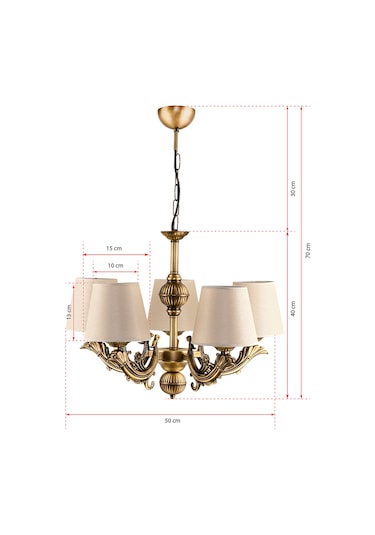 Dede Beş Kollu Sava Zamak Avize Eskitme Şapkalı Eskitme