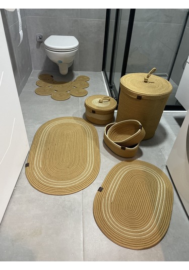 Banyo Takımı Çamaşır Sepeti Banyo Organizer Sepet Paspas Klozet Önü Paspas 7 Li Banyo Seti Kahverengi