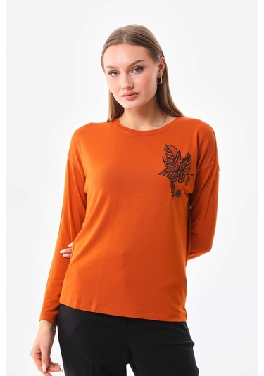 Sistas Kadın İşleme Detaylı Uzun Kol Bluz 23640 Kiremit