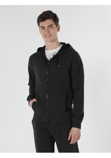 Colin's Slim Fit Kapüşonlu Antrasit Erkek Ceket CL1056951_Q1.V2_ANM Antrasit Melanj