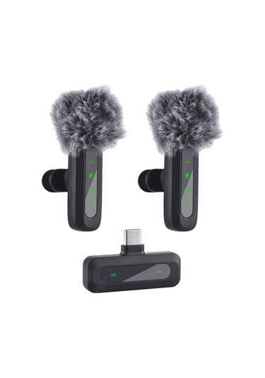 Mufunye Kablosuz Yaka Mikrofonu Sistemi Çift Mikrofon Gürültü Azaltma Kablosuz İletim Hafif Tak Ve Çalıştır F