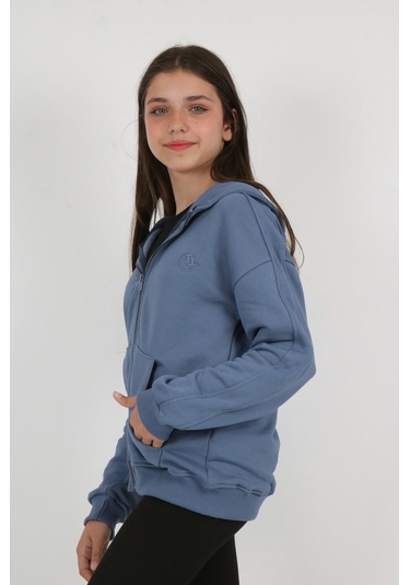 Toontoy Kız Çocuk Nakışlı Hırka İndigo