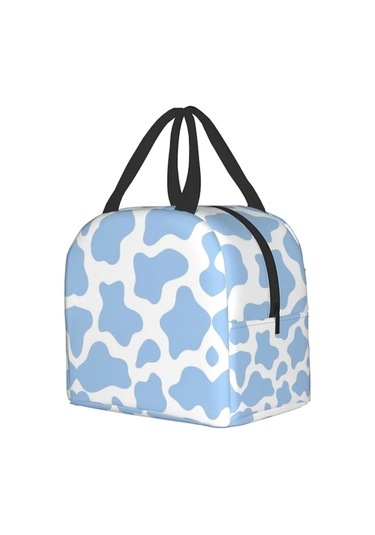 Kadınlar İçin Yalıtımlı Öğle Yemeği Çantası, Soğutucu Çanta Yeniden Kullanılabilir Öğle Yemeği Kutusu Kabı İş Ofis Seyahat Piknik Açık Mavi İnek Hayvan Açık Mavi İnek Hayvan Mutlu --