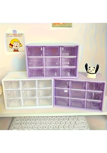 Dashanshop Pembe 9 Parça Şeffaf Çekmeceli Set Takı Kozmetik Ofis Mutfak Organizatörü Pembe