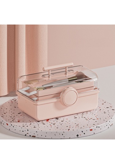 Sones Kozmetik Saklama Kutusu Plastik Anti-toz Şeffaf Masaüstü İlaç Kutusu L Pembe