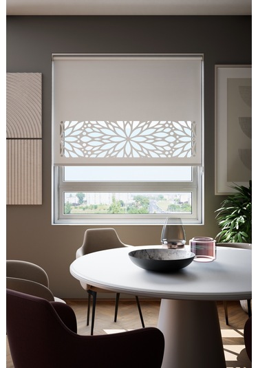 Lazer Kesim Mat Stor Perde, Lazer Kesimli Modern Serisi, M-131001 Beyaz Renk Beyaz