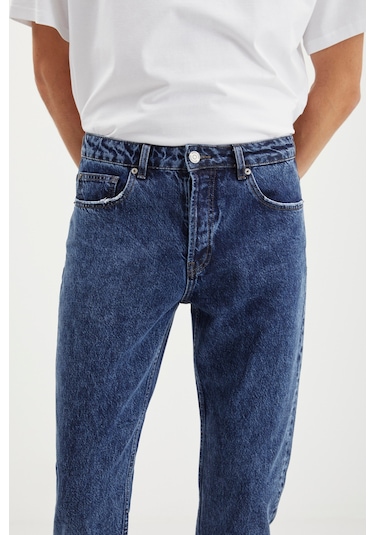 Gılberto Erkek Carrot Fit Havuç Paça Eskitme Yıkamalı Kalın Dokulu Denim Mavi Jeans