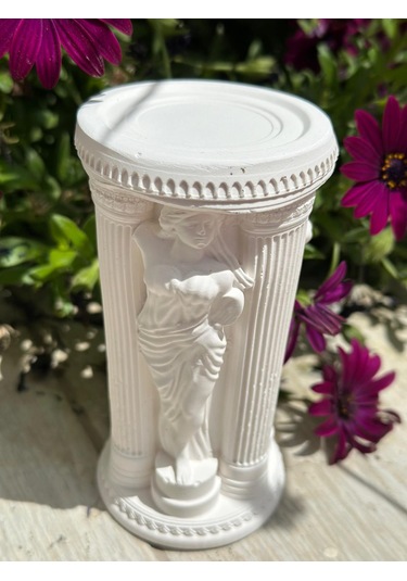 Antik Sütun Heykel Şamdan, Obje, El Yapımı, Ev Dekoru, Masa Dekoru Beyaz