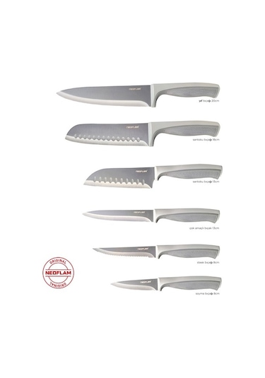 Neoflam Fika Microban 6'lı Bıçak Seti Gri