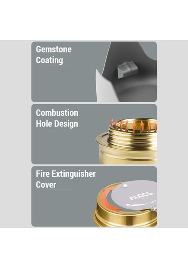 Sırt Çantasıyla Seyahat Kampı İçin Alüminyum Standlı Mini Alkol Sobası Ultralight Bakır Ruh Brülörü Gri