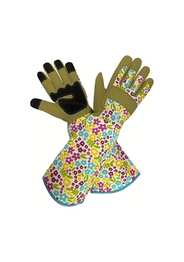 Techbloom Çiçek Desenli Kırmızı Floral-uzun Kollu Diken Geçirmez Nefes Alabilir Unisex Bahçe Eldiveni