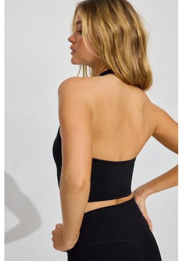 Madmext Siyah Halter Yaka Boyun Askılı Crop Top Mg2456 Siyah