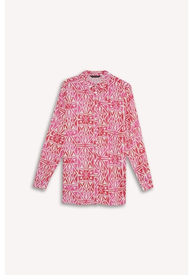 DeFacto Oversize Geniş Kalıp Desenli Uzun Kollu Gömlek Tunik E4347AX25SPPN613