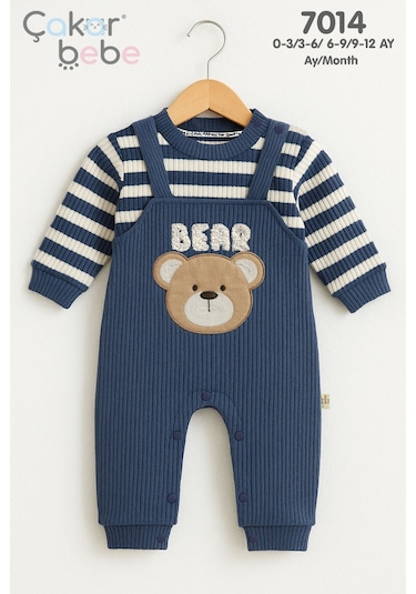 Çakar Bebe 3-12 Aylık Çizgili Erkek Tulum-7014145 - Mavi Mavi