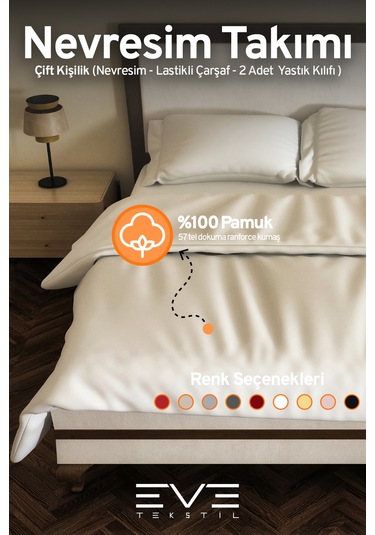 Eve Tekstil %100 Pamuk Ranforce Çarşaflı Yastık Ve Yorgan Kılıflı Çift Kişilik Nevresim Takımı 200x220 Cm Beyaz