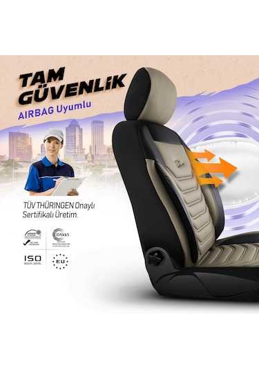 Panda Florida Serisi Pike Kumaş Oto Koltuk Kılıfı Bej - Siyah