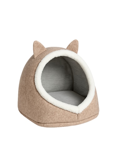 Beylini Katlanabilir Kedi Evi Pet Yatağı Keçe Krem 40x35x34 Cm