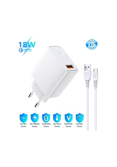 Oppo Reno 2 Uyumlu 18W 3.4A Type-C Ultra Hızlı Şarj Cihazı - İthalatçı Garantili