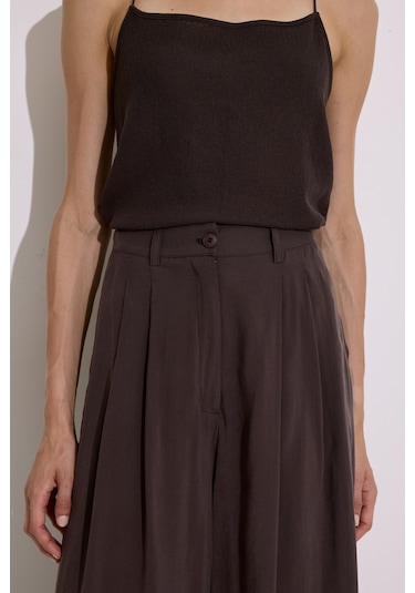 Modal Pileli Geniş Pantolon Acı Kahve Acı Kahve