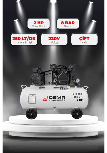 Demr Kompresör Pistonlu 100 LT 2 Kafa 8 Bar 2 HP IDM100 Hava Kompresörü