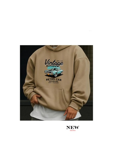 Vintage Baskılı Sweatshirt Taş Rengi